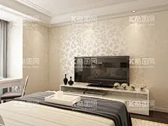 卧室电视背景  - 源文件下载【酷图网】室内装修,室内效果图,卧室,电视背景,壁纸,现代简约,花纹,温馨,装潢,