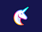 Unicorn logo animal animals horse confidence confident legend legendary power circle magic magical myth mythologic illustration charater happy pin gradient rainbow colorfull icon mark cartoon