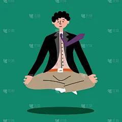 An office worker is meditating and floating in the