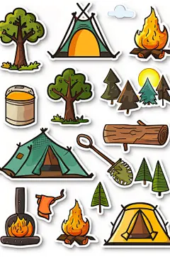 AI数字艺术户外露营插画贴纸元素-众图网