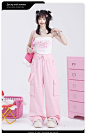 11SHOP97【桃味汽水】05/31号 20点 粉色美式甜酷辣妹阔腿工装裤-淘宝网