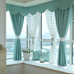 蓝色清新纯色遮光棉麻窗帘 现代卧室客厅落...