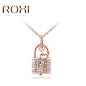 New ROXI White/Rose Gold Color Necklaces Locking & Key Pendants Unique CZ Fashion Jewelry Gifts Necklace For Women Girlfrend(China (Mainland))
