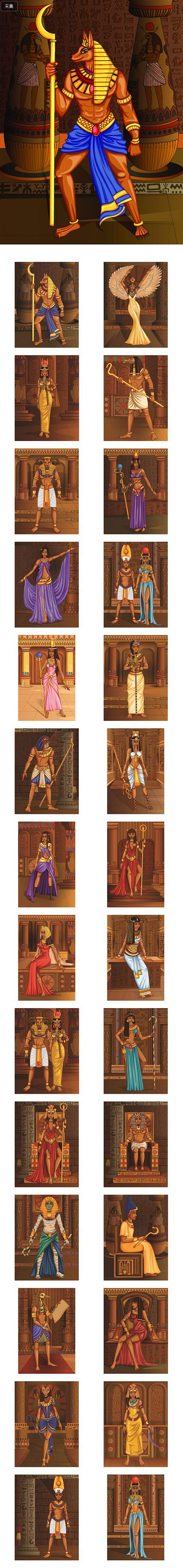 古埃及法老女王壁画神话人物肖像插画高清矢...