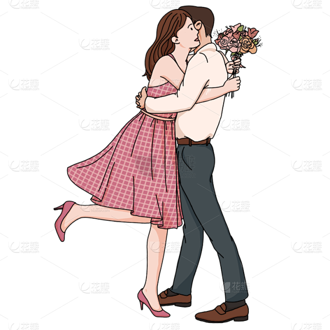 手绘卡通漫画情侣拥抱形象