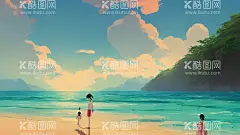 插画海滩壁纸  - 源文件下载【酷图网】动漫,插画,海滩,树木,海洋,氛围感,宫崎骏,海滩背景墙,海景,海滩高清图,海滩壁纸,蓝天,唯美,沙滩,风景