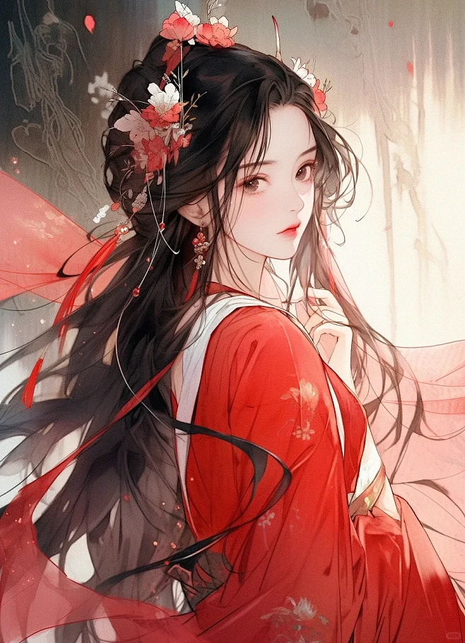 古风雪中的绝色红衣女子