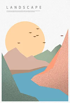 扁平风手绘风景插画模版
