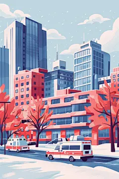 医院建筑插画绘制