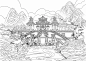 国潮建筑插画 线稿 - 小红书