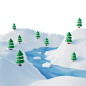 3DC4D立体冬季雪山松树河流雪景