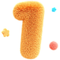 数字1倒计时毛绒数字3D贴纸