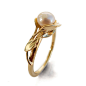 Leaves Engagement Ring No.6 - 18K Yellow Gold and Pearl engagement ring, engagement ring, leaf ring, Pearl ring, antique, June Birthstone : A handmade 18K yellow gold leaves ring set with a round pearl    This ring in the picture is set with a 5mm pearl b