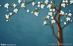 新中式手绘白玉兰树