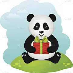 矢量,绘画插图,礼物,熊猫,请柬,贺卡,哺乳纲,草,小的,动物