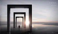 创意空间 初升太阳 深渊发展 商务男士 高级灰 虚拟空间海报PSD_平面设计_海报