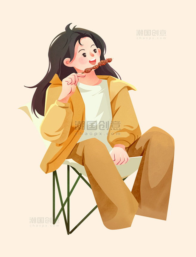 春天春日旅游活动露营烤串插画元素