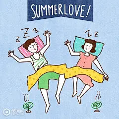 夏季情侣睡觉 卡通风格插画-旅游出行-插画图形素材-酷图网