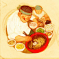 SARAH GO 一组关于拉面的插画 美食插画 系列插画 日本 插画 拉面 手绘插画 品牌设计 可爱 卡通 主题插画 