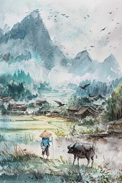 柳树牧童清明节图片插画图