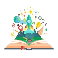 创意读书概念插画  - 源文件下载【酷图网】书,书本,书籍,看书,读书日,图书馆日,世界读书日,世界图书馆日,阅读,读书,儿童,教育,概念,书堆,手绘书,插画,卡通,手绘,背景,背景墙,展板,场景,素材,