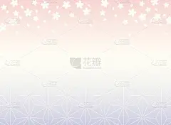 樱花插画和日本传统矢量图案背景