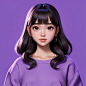 cartoon girl, purple background,inthe style of vray tracing, shiny/glossy,ue5,hallyu, bold character designs, realisticimpression, 8k