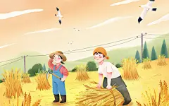 世界粮食日卡通手绘秋天秋收丰收人物原创插画