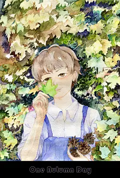 OneAutumnDay【2P】-浮岛鲸_插画 水彩 森林_涂鸦王国插画