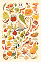 Seasons | Client: Mastica Chile : Seasonal illustrations I developed for Mercado Mastica, a food market in the streets of Santiago, Chile.