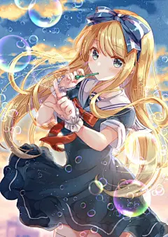 EBIDyWdUYAAp2bq 金发 少女 肥皂泡 插画