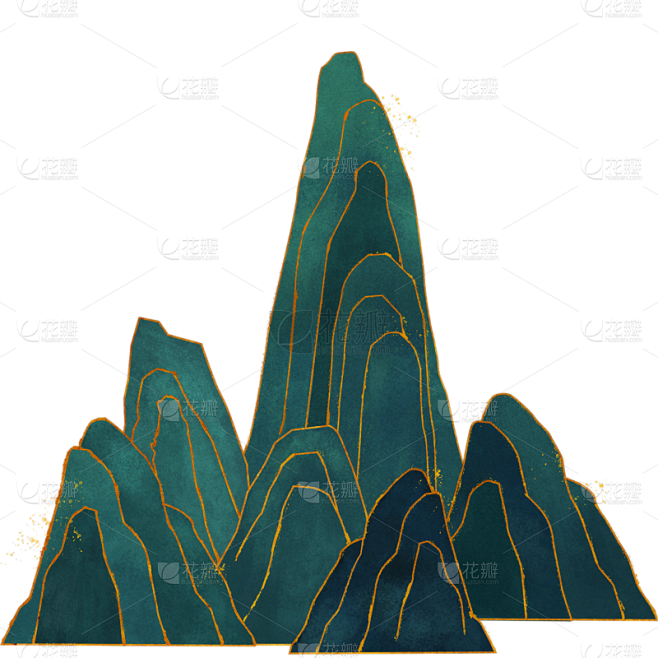 七夕节中国风插画贴纸-山