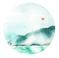 唯美水彩手绘古风插画中国风建筑花卉山水画装饰美化JPG设计素材
