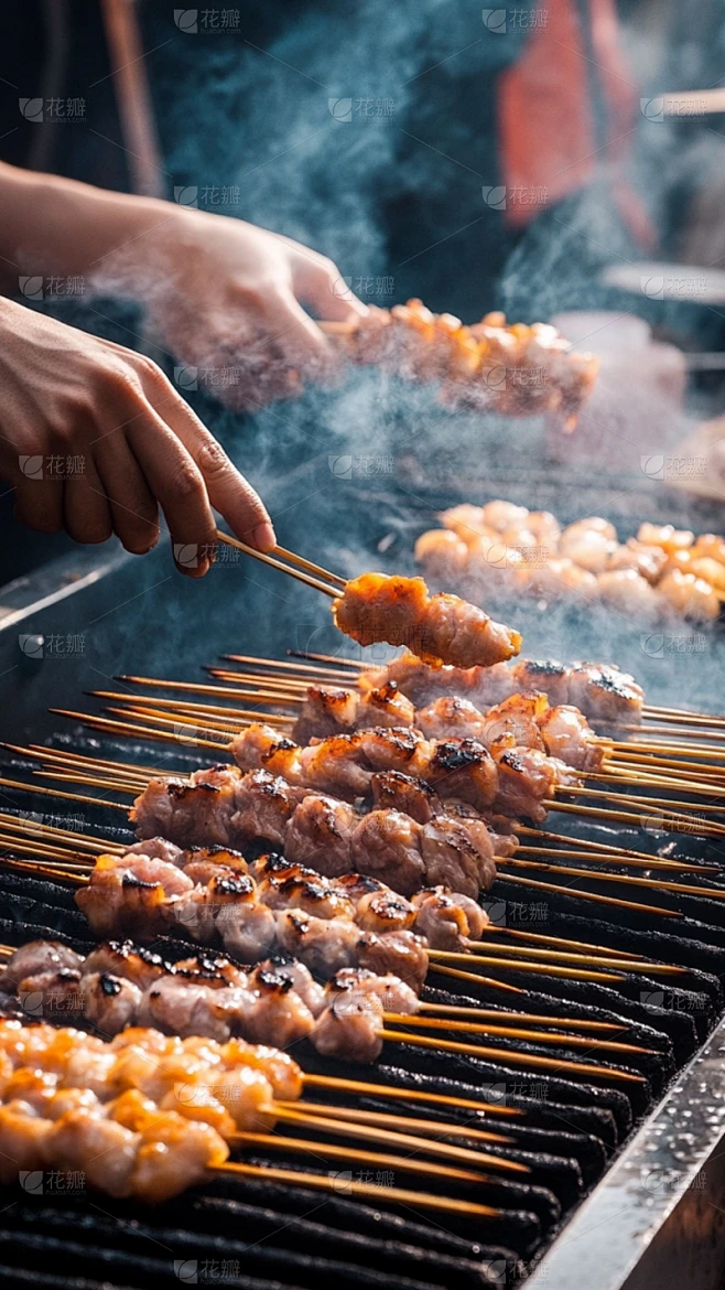 美食写实手拿烤串烧烤炭烤素材-花瓣网