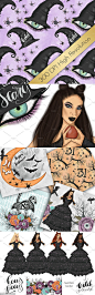 万圣节女巫设计元素套装 Witch Please Halloween Design Kit