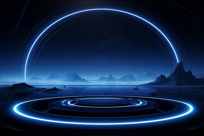 蓝色虚拟科技感山水背景 图