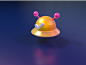 UFO 3D icon 打勾 space universe star pink yellow ufo brand icon ui c4d 设计