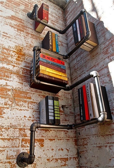 创意工坊：利用水管做的书架，简洁实用~ 
