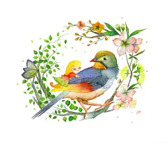 女孩在捉弄顽雀的翅膀，谁叫它只懂得向花献媚。-苏洱puputa_少女,水彩,插画_涂鸦王国插画