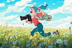 奔跑的五一劳动节户外旅游插画