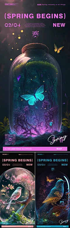 【南门网】海报 房地产 二十四节气 立春 奇幻 蝴蝶 麻雀 