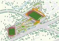 小清新校园景观轴测鸟瞰图PS素材小清新学校景观效果图ps免扣素材