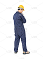 剪贴路径,制服,安全帽,蓝色,粗棉布裤,仅男人,肖像,一个人,泰国,仅一个男人