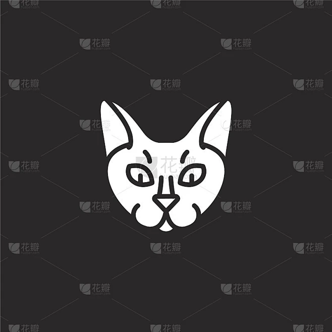 猫图标。填充猫图标的网站设计和移动，应用程序开发。猫图标从填充猫头像收集孤立的黑色背景。图片_猫图片素材-花瓣网
