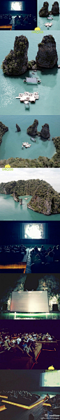 泰国苏梅岛附近Koh Yao Noi岛屿的泻湖中漂浮的电影院，