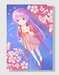 浪漫樱花节小女孩插画海报