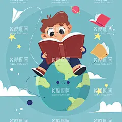 儿童看书插画  - 源文件下载【酷图网】书,书本,书籍,看书,读书日,图书馆日,世界读书日,世界图书馆日,阅读,读书,儿童,教育,概念,书堆,手绘书,插画,卡通,手绘,背景,背景墙,展板,场景,素材,