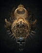 billelis gods Ancient gold 3D death skull ornate baroque geometric