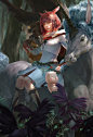 如果能骑着独角兽溜陆行鸟就好了!-灭儿爷_同人,FF14,白魔法师,人物,CG,厚涂_涂鸦王国插画