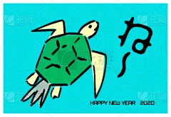 绘画插图,海龟,贺卡,新年前夕,运气,平衡折角灯,绿色,传统,简单,艺术